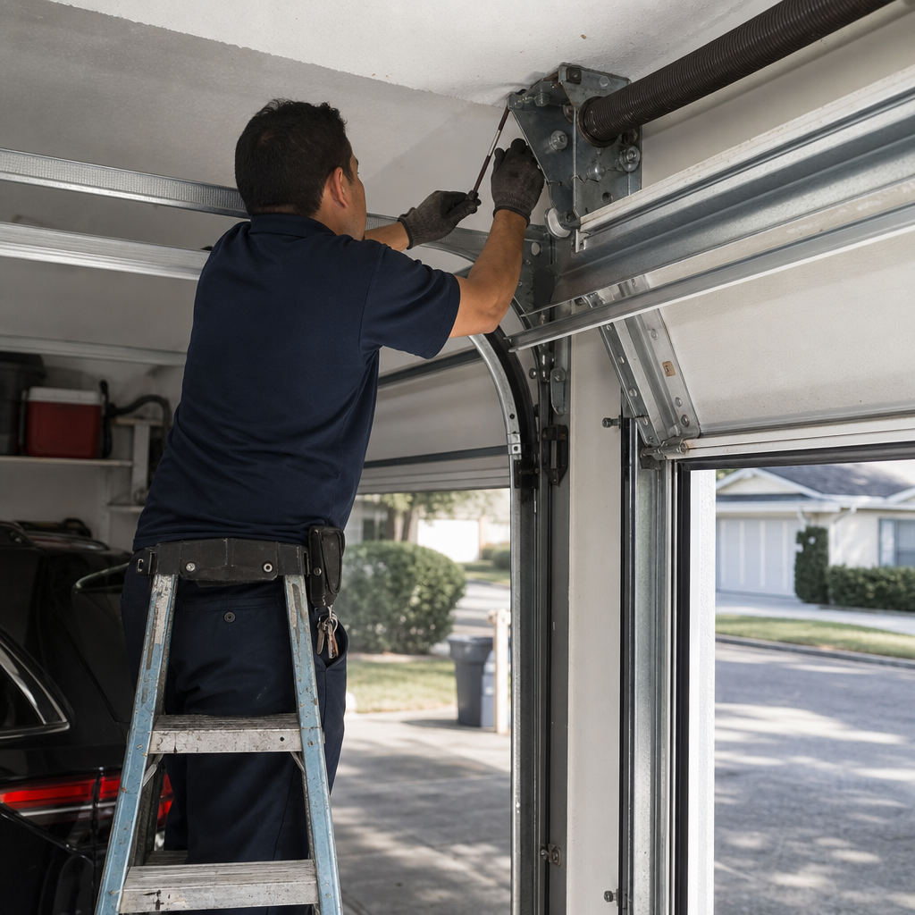 Technician performing garage door parts repair in Orange Park, FL