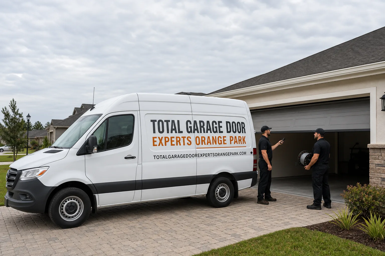 Total Garage Door Experts Orange Park service vehicle and crew in Orange Park, FL